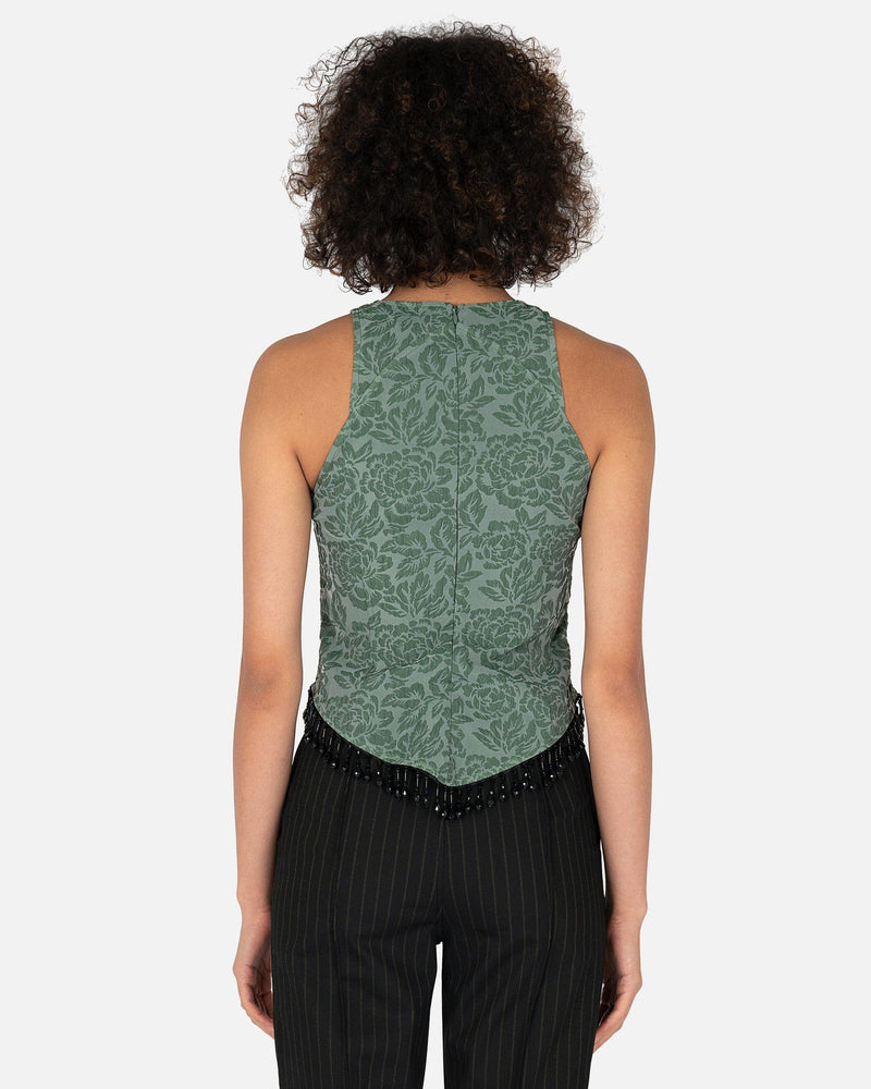 Ganni Women Tops Jacquard Organza Beaded Top in Myrtle