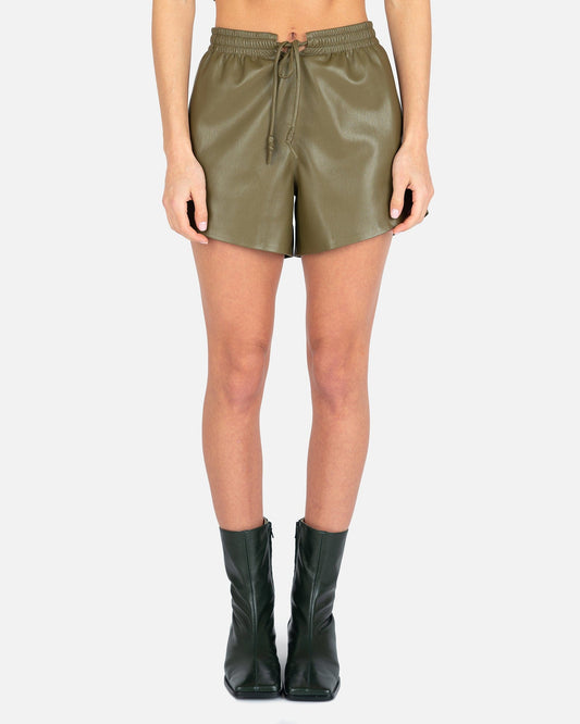 Nanushka Women Shorts Janna Vegan Leather Drawstring Shorts in Olive