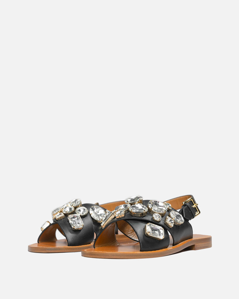 Marni Women Sandals Jeweled Criss-Cross Fussbett in Black