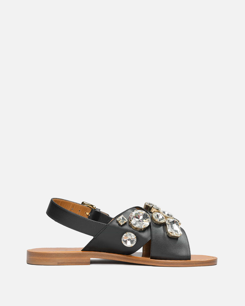 Marni Women Sandals Jeweled Criss-Cross Fussbett in Black
