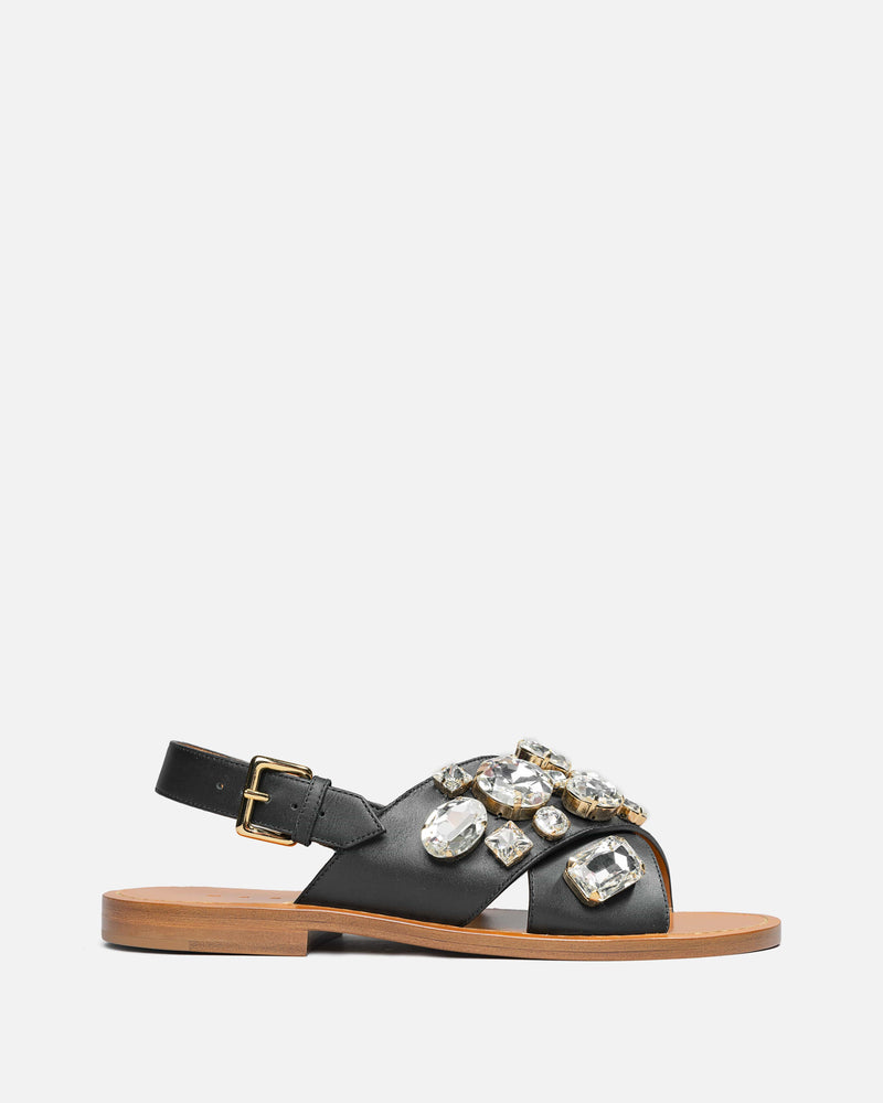 Marni Women Sandals Jeweled Criss-Cross Fussbett in Black