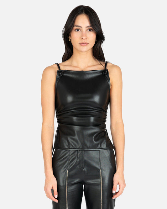Nanushka Women Tops Josca Vegan Leather Side-Tie Top in Black