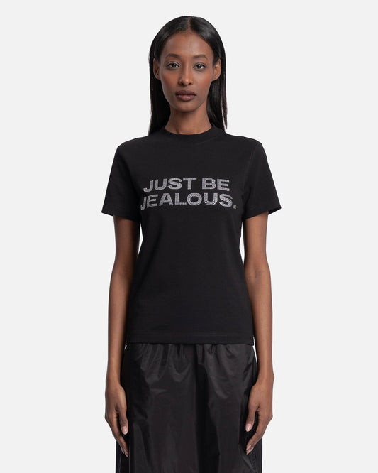 VETEMENTS Women T-Shirts Just Be Jealous Crystal Fitted T-Shirt in Black