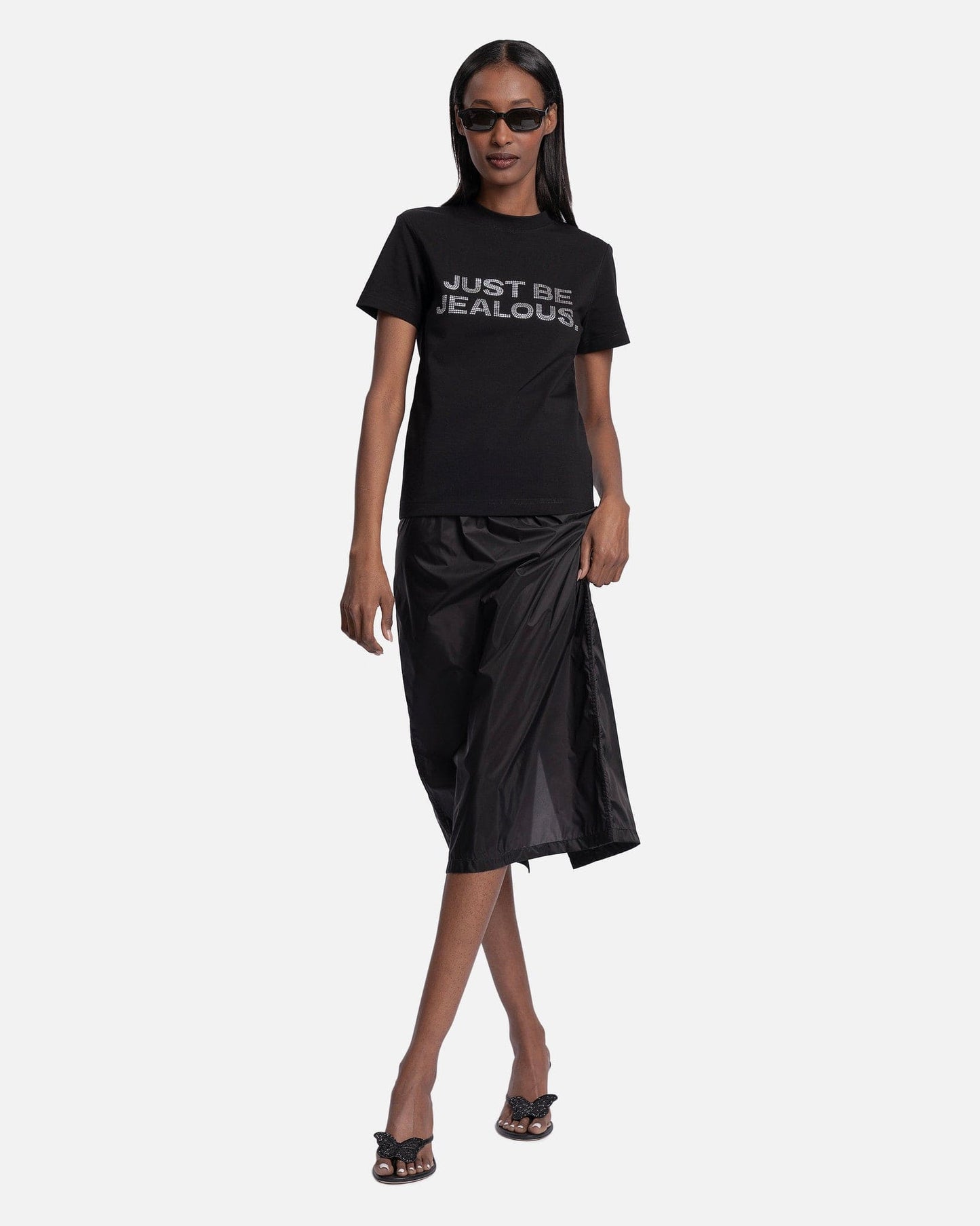 VETEMENTS Women T-Shirts Just Be Jealous Crystal Fitted T-Shirt in Black