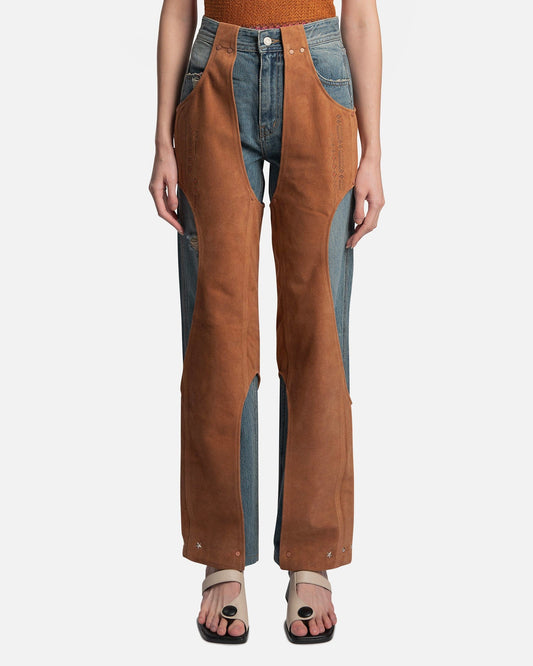 Andersson Bell Women Pants Keya Cut-Out Suede Combination Pants in Blue/Tan Blueta