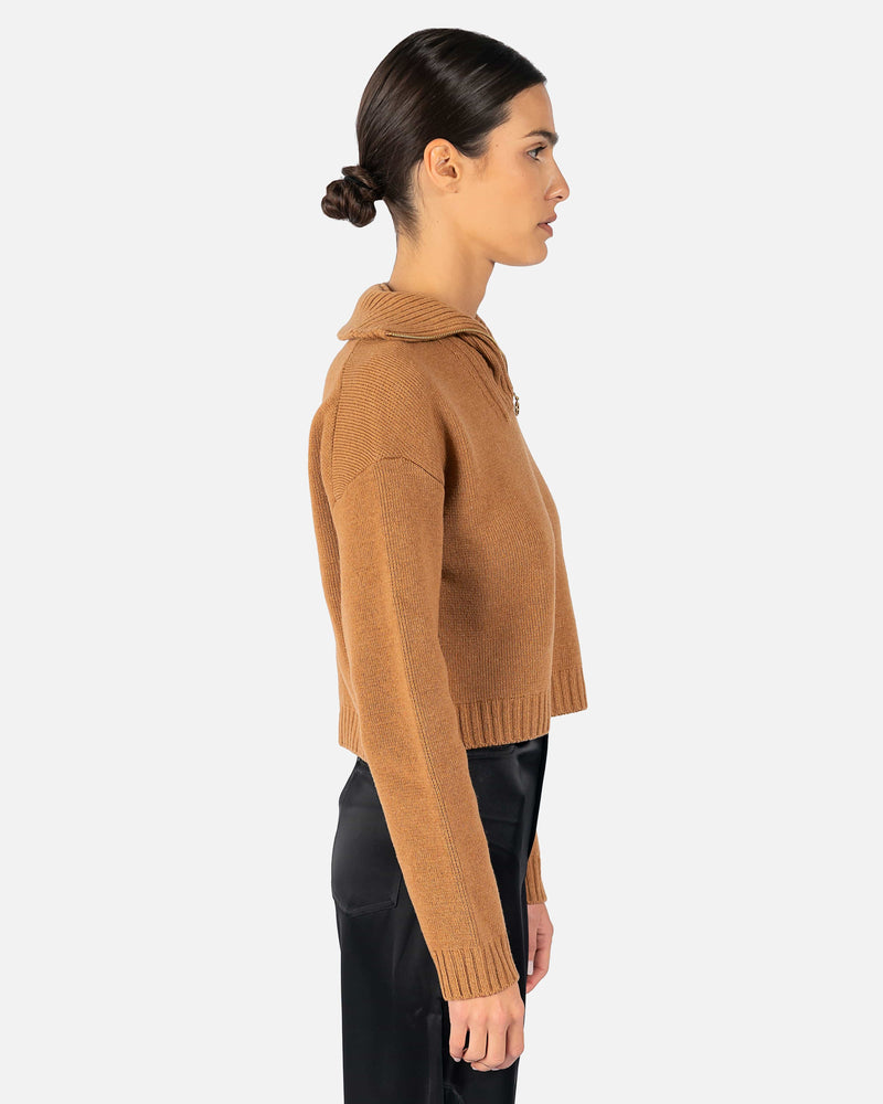 Nanushka Women Tops Kira Zip-Up Sweater in Camel
