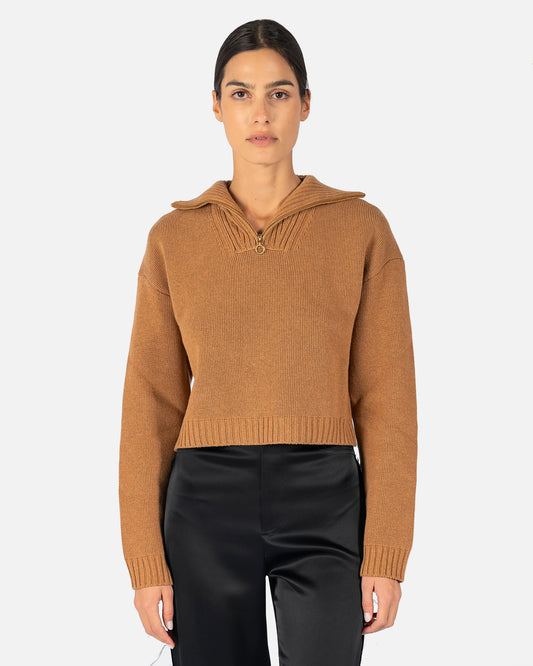 Nanushka Women Tops Kira Zip-Up Sweater in Camel
