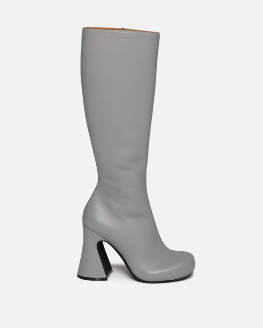 Marni Women Boots Knee-High Leather Boots in Grey