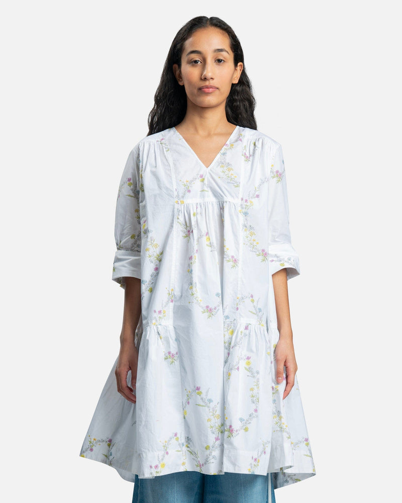 Knee-Length Cotton Poplin Dress in Floral Bright White SVRN Knee-Length Cotton Poplin Dress in Floral Bright White SVRN