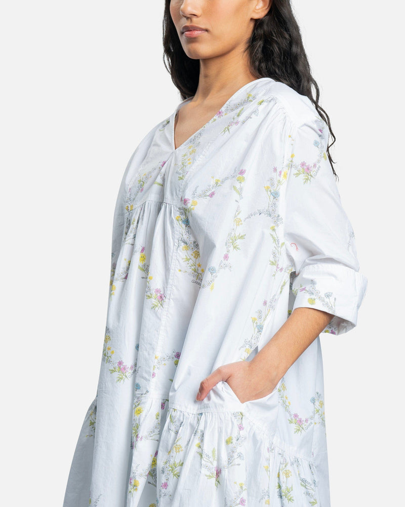 Ganni Women Dresses Knee-Length Cotton Poplin Dress in Floral Bright White