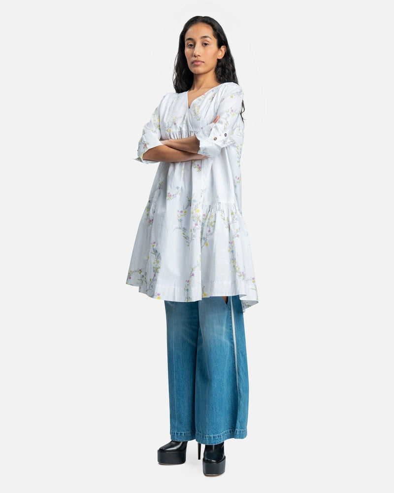 Knee-Length Cotton Poplin Dress in Floral Bright White SVRN Knee-Length Cotton Poplin Dress in Floral Bright White SVRN