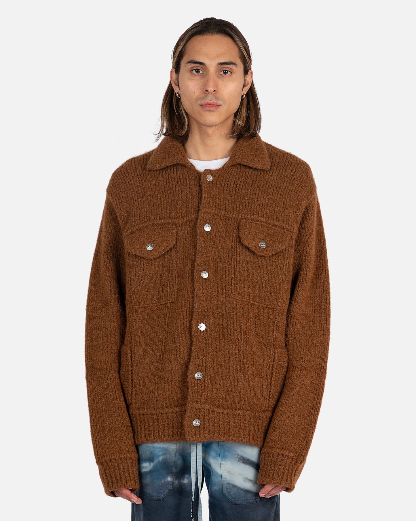 Nahmias Men's Jackets Knit Trucker Jacket in Brown