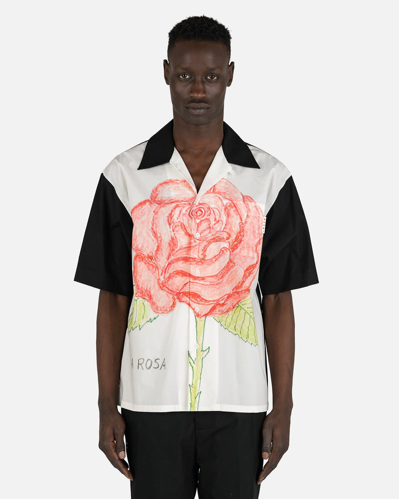 Marni Men's Shirts 'La Rosa' Motif Button-Up Shirt in Lily White