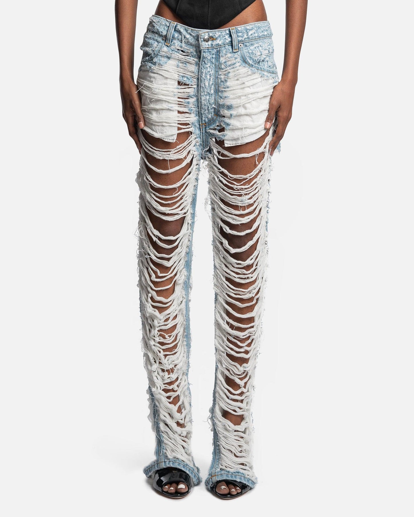 Eckhaus Latta Women Pants Le Destroyed Jeans in Bleached True Blue