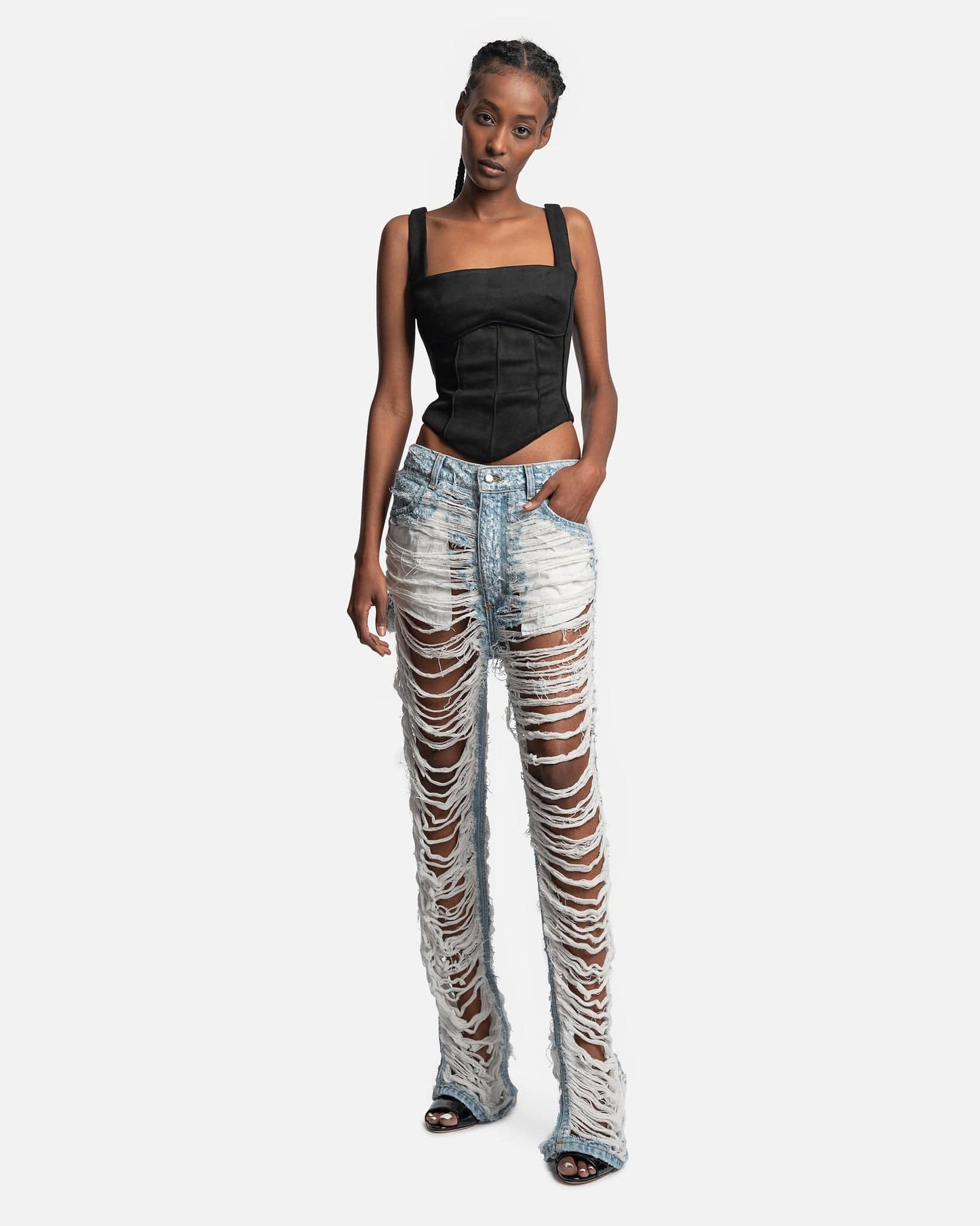 Eckhaus Latta Women Pants Le Destroyed Jeans in Bleached True Blue