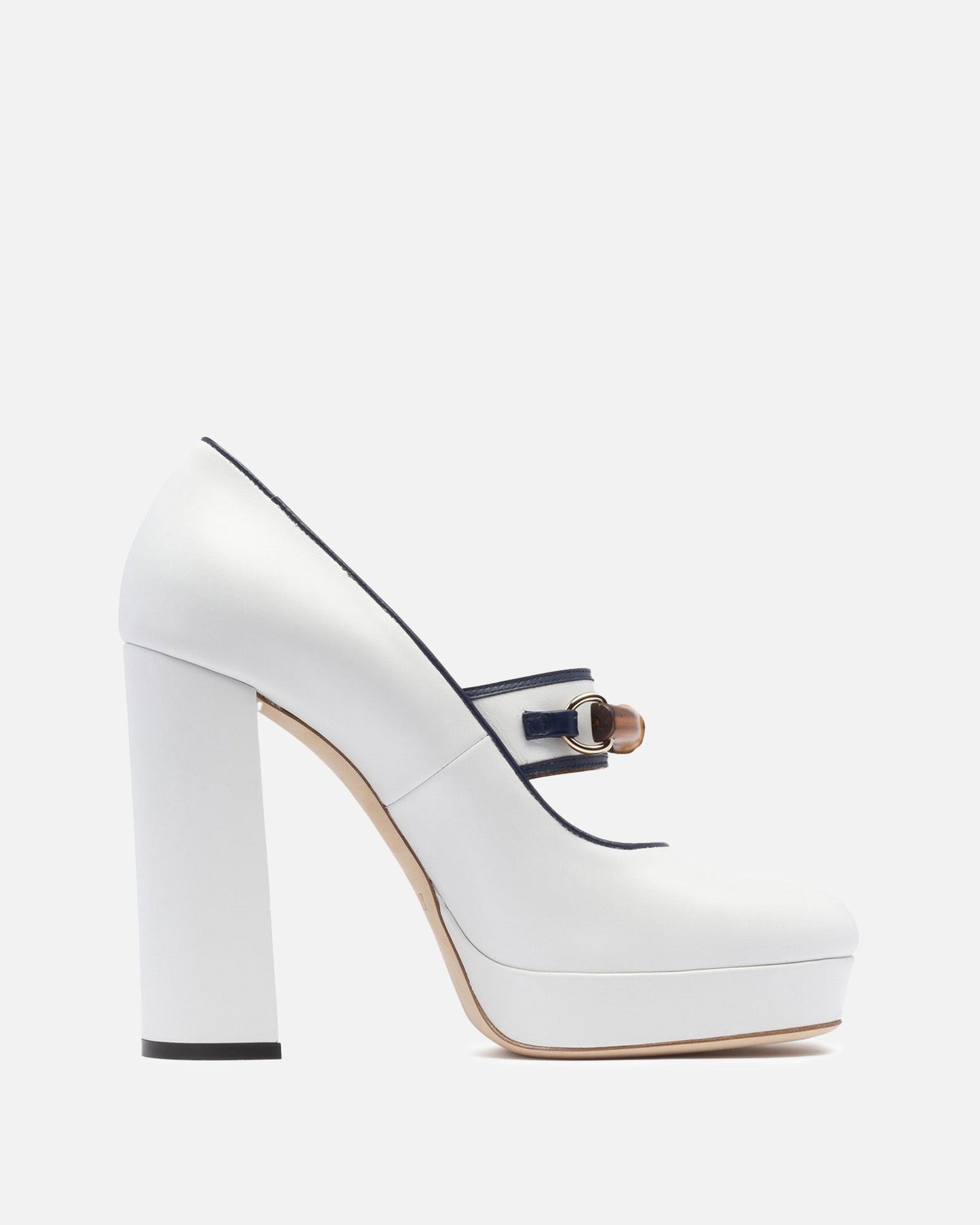 Casablanca Women Heels Leather Bamboo Pumps in White