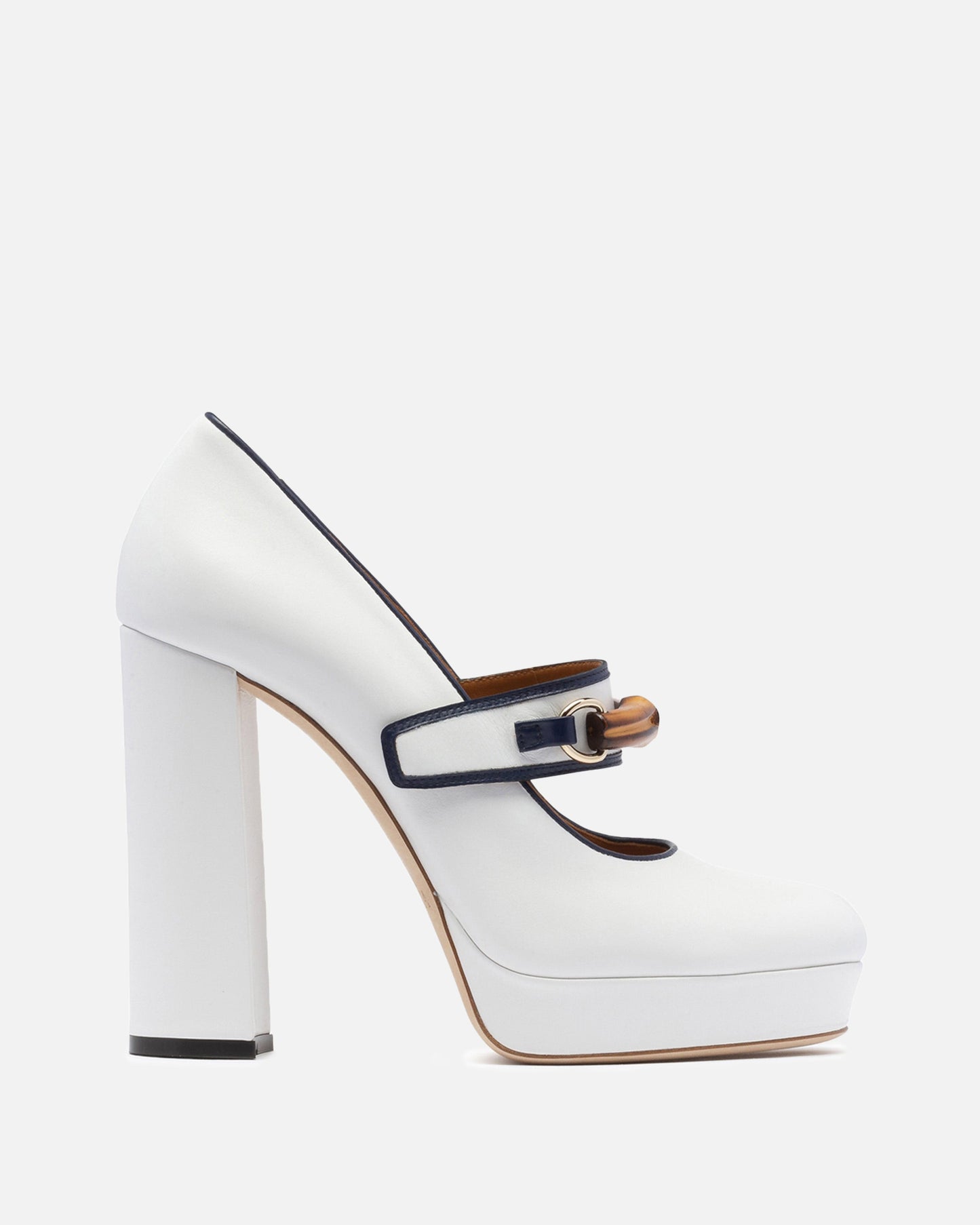 Casablanca Women Heels Leather Bamboo Pumps in White