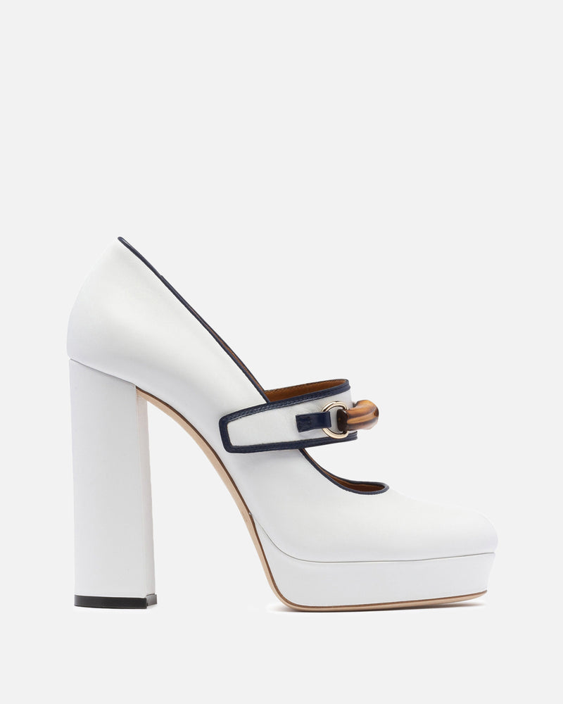 Casablanca Women Heels Leather Bamboo Pumps in White