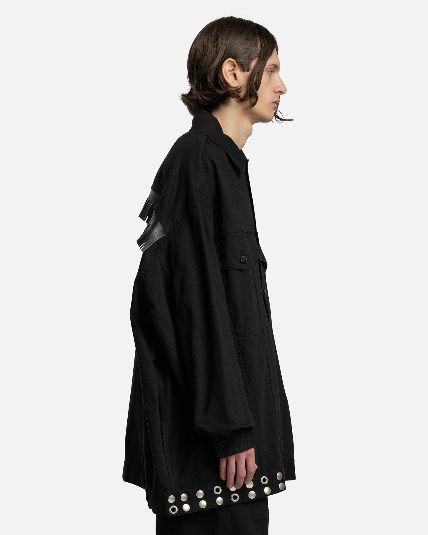 Raf Simons Men's Shirts Leather Fringes and Studs Big Fit Jacket in Black