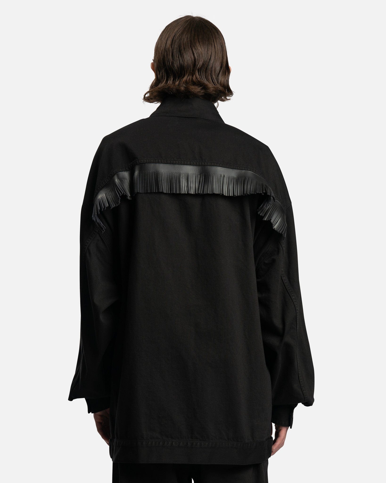 Raf Simons Men's Shirts Leather Fringes and Studs Big Fit Jacket in Black