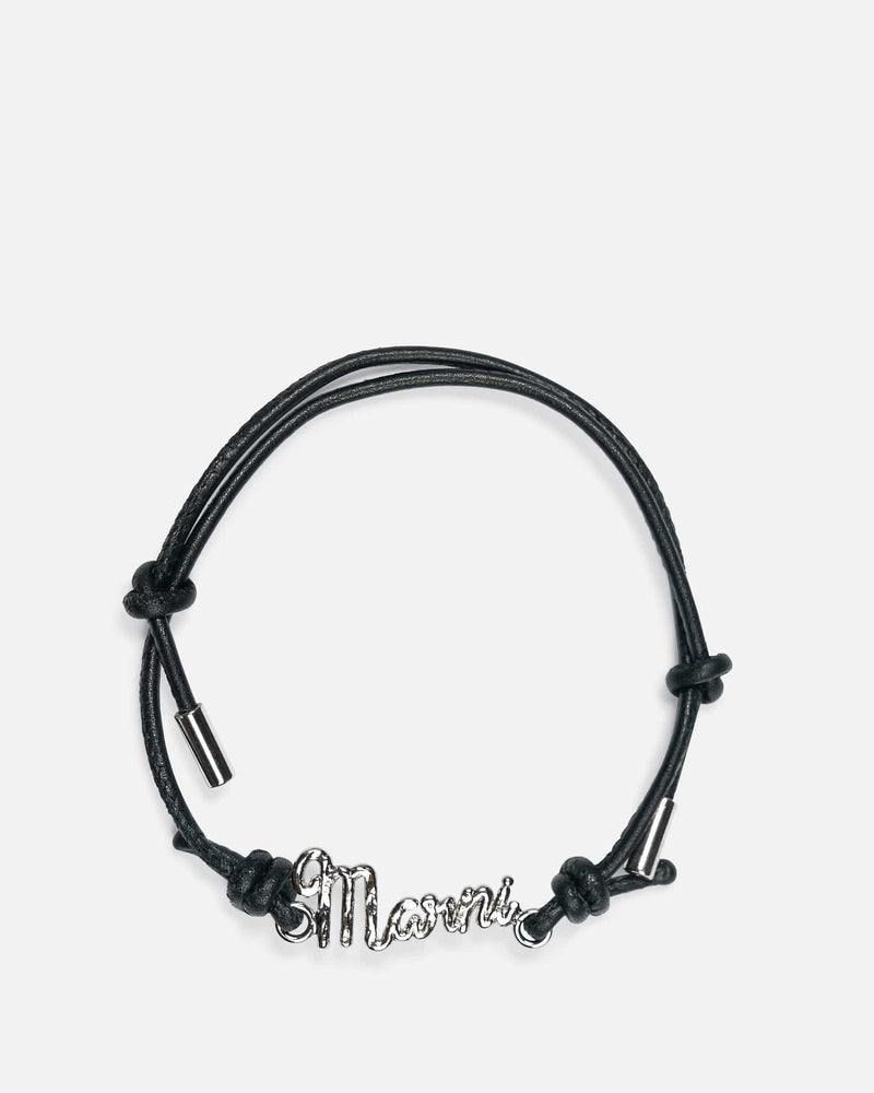 Marni Leather Goods Leather Logo Bracelet in Coal