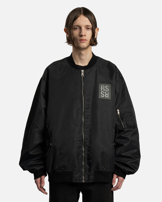 Raf Simons Men's Jackets Leather Patch Classic Bomber in Black