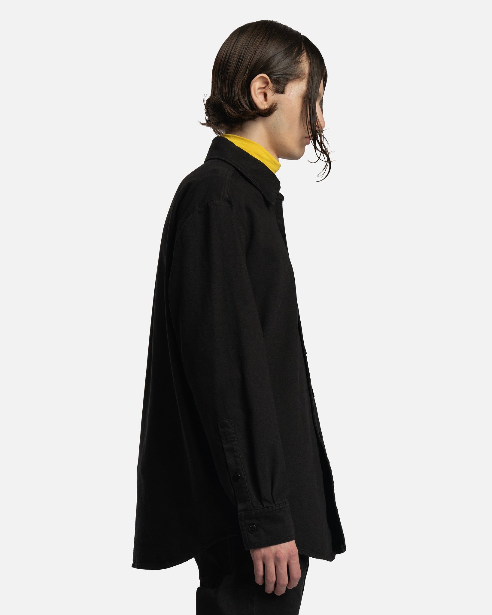 Raf Simons Men's Shirts Leather Patch Straight Fit Denim Shirt in Black
