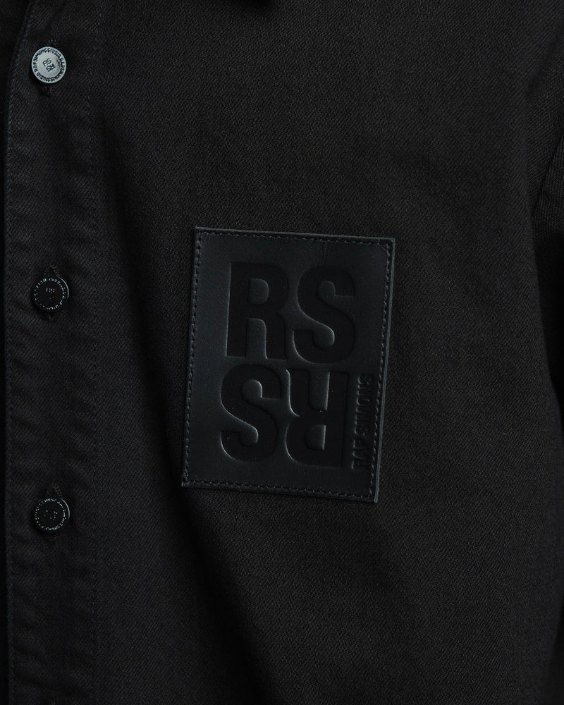 Raf Simons Men's Shirts Leather Patch Straight Fit Denim Shirt in Black