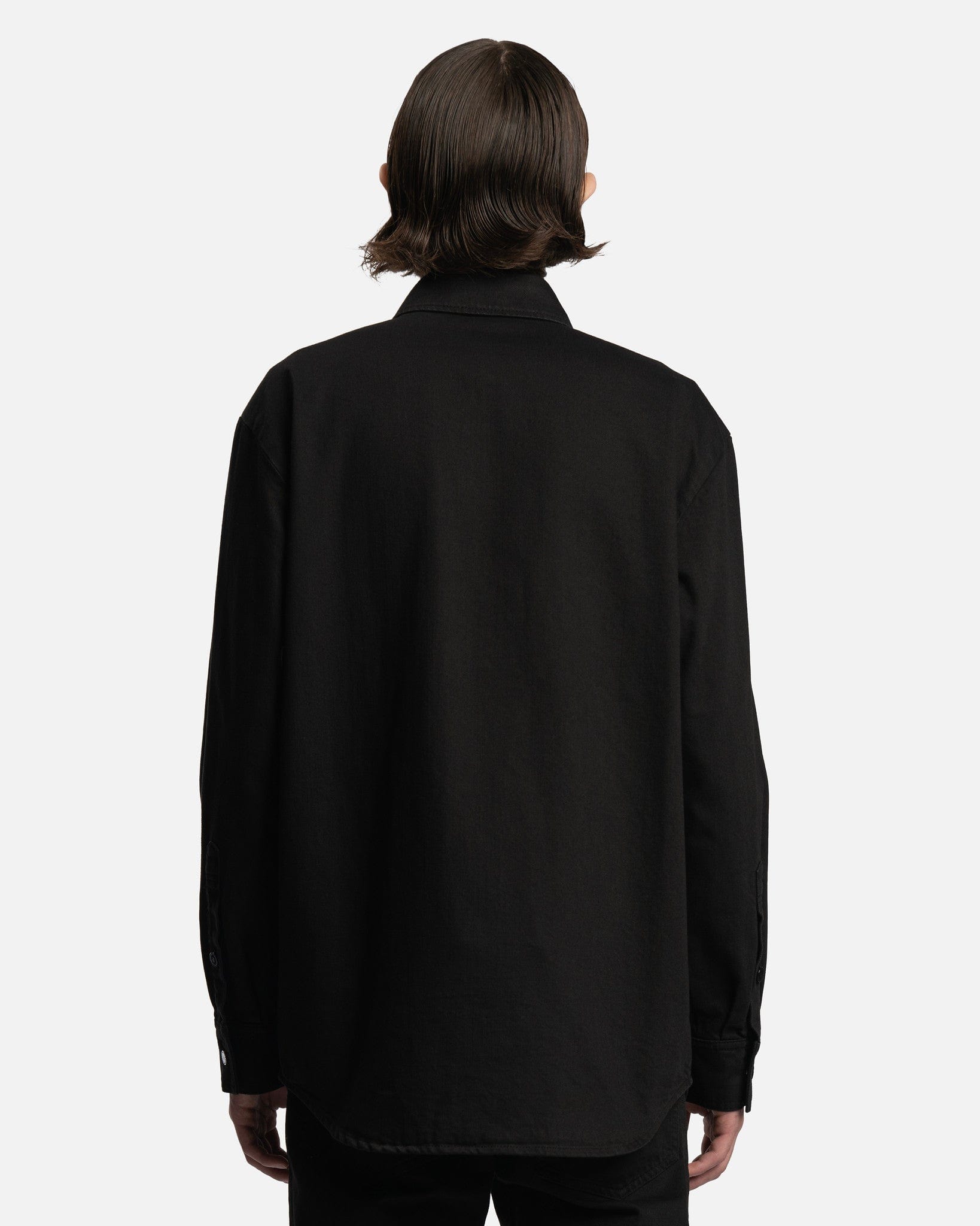 Raf Simons Men's Shirts Leather Patch Straight Fit Denim Shirt in Black