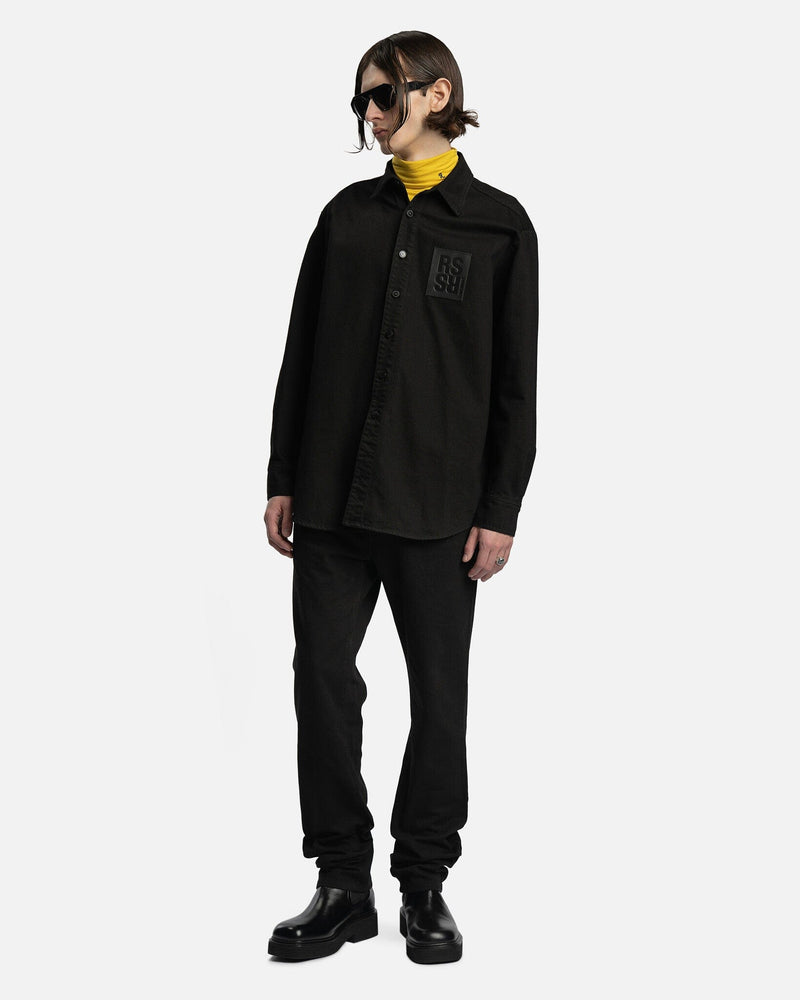 Raf Simons Men's Shirts Leather Patch Straight Fit Denim Shirt in Black