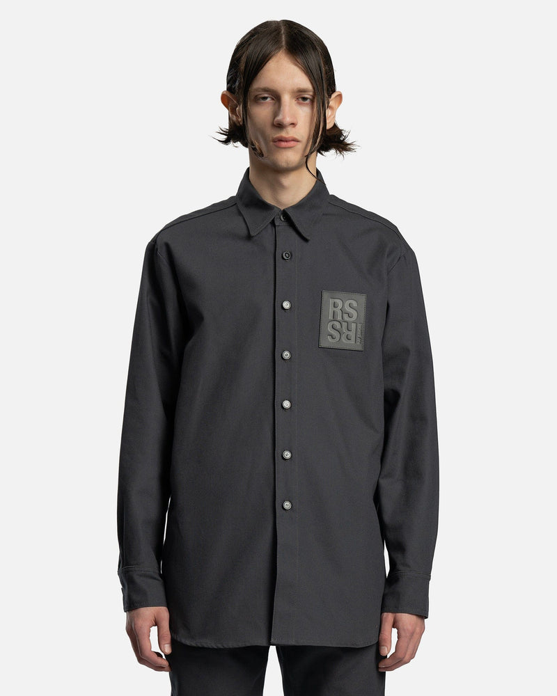 Raf Simons Men's Shirts Leather Patch Straight Fit Denim Shirt in Dark Grey