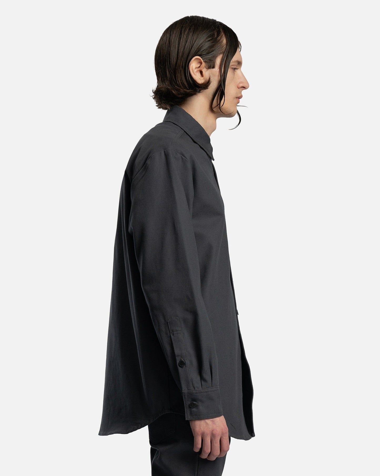Raf Simons Men's Shirts Leather Patch Straight Fit Denim Shirt in Dark Grey