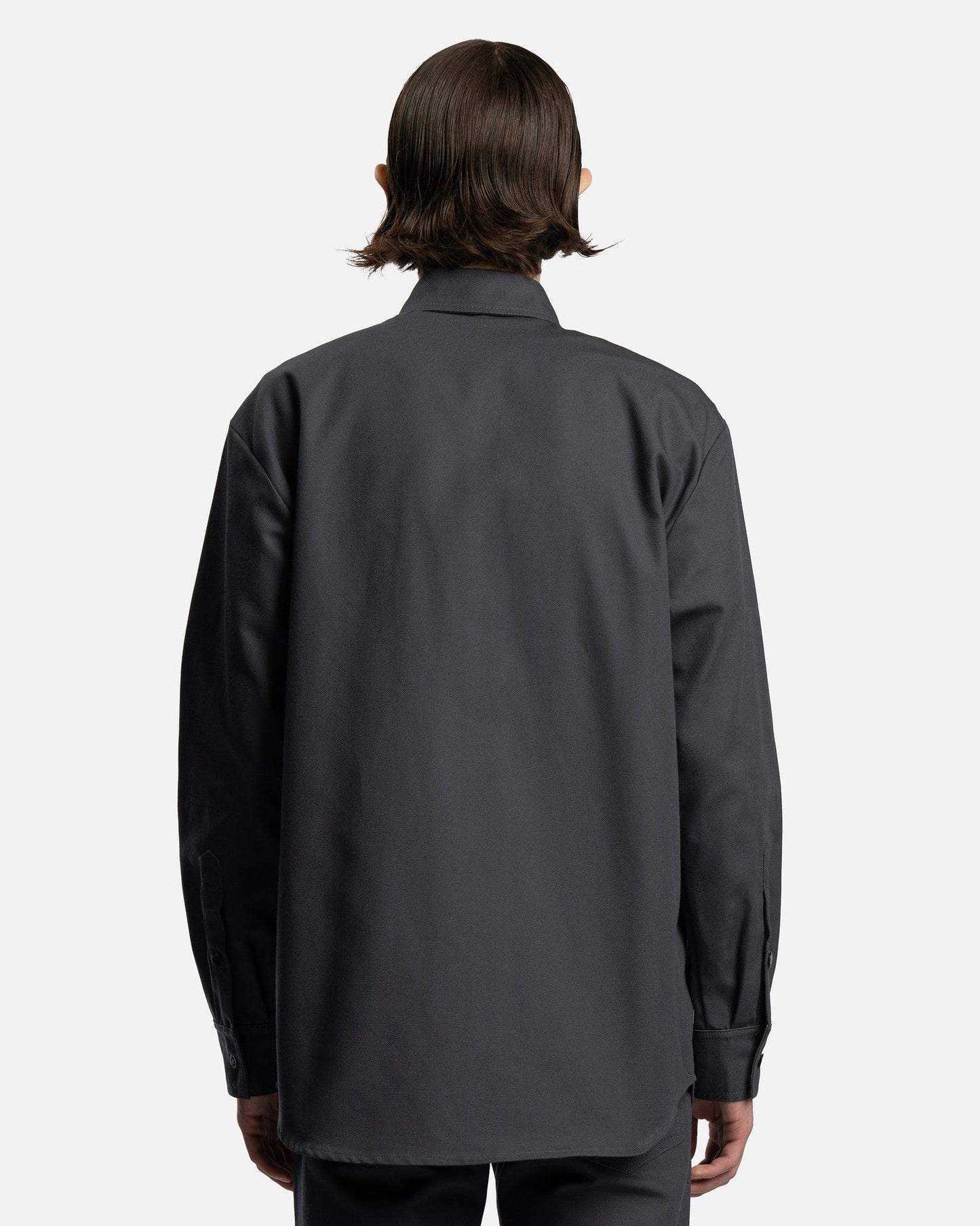 Raf Simons Men's Shirts Leather Patch Straight Fit Denim Shirt in Dark Grey