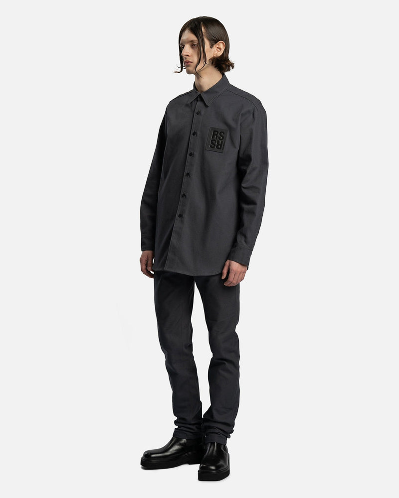 Raf Simons Men's Shirts Leather Patch Straight Fit Denim Shirt in Dark Grey