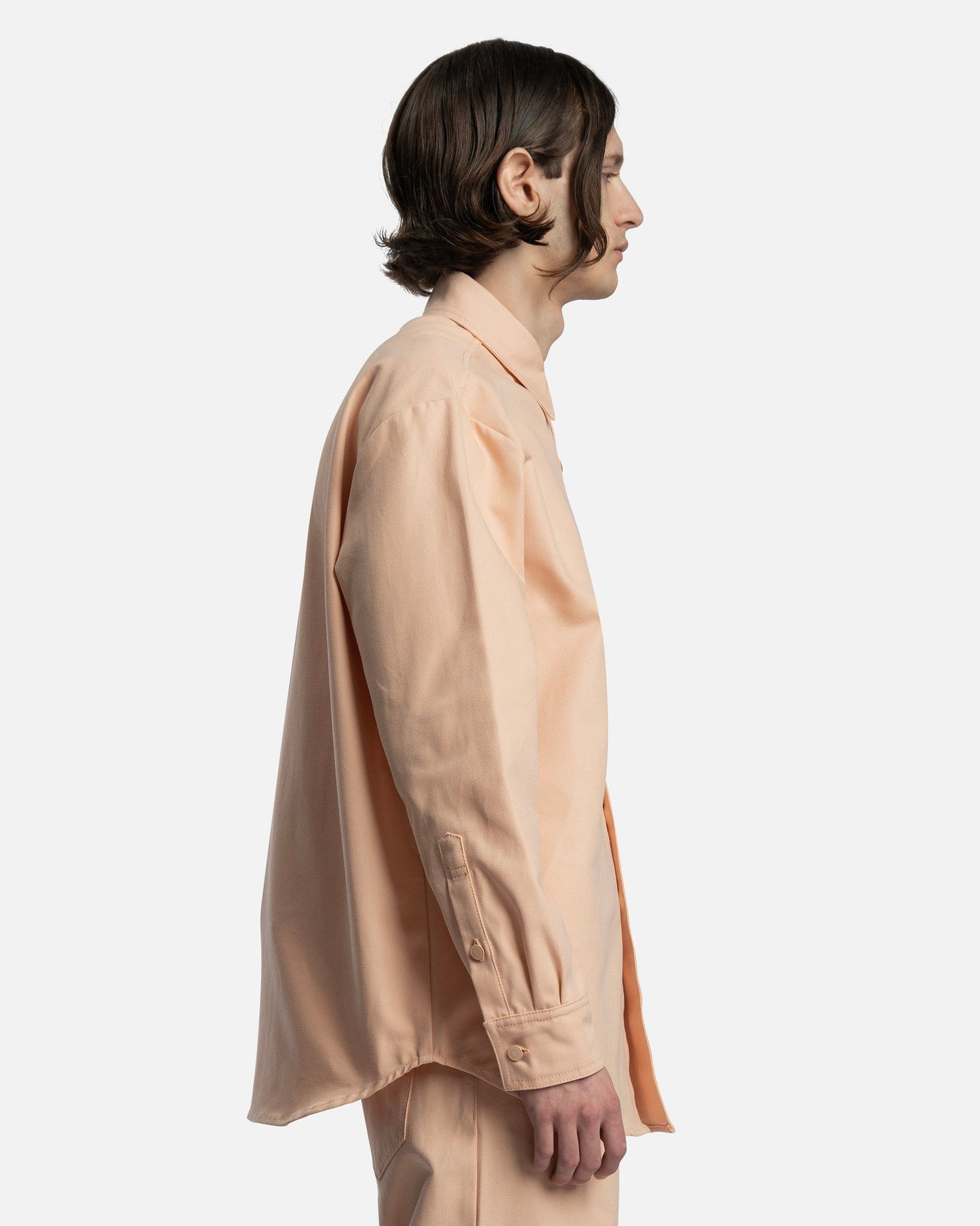 Raf Simons Men's Shirts Leather Patch Straight Fit Denim Shirt in Salmon