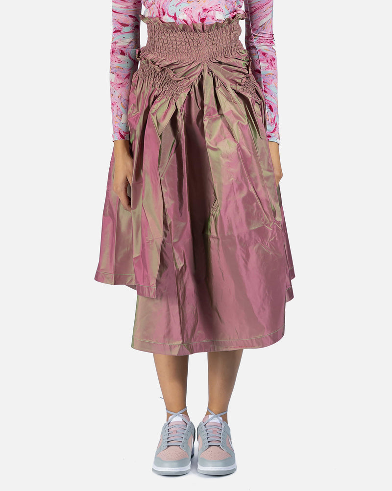 Andersson Bell Women Skirts Leila Smocked Silk Taffeta Shirring Skirt in Pink