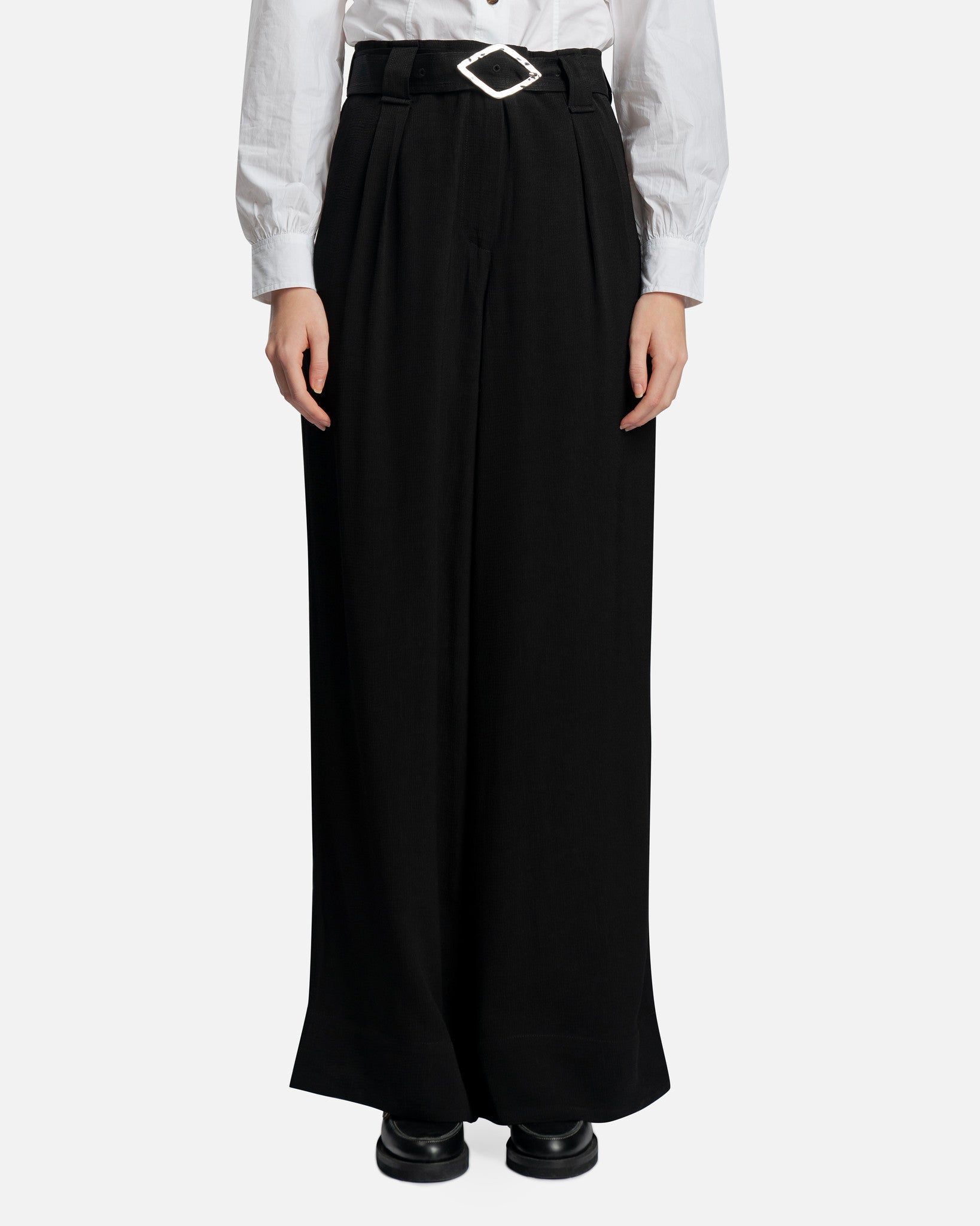Ganni Women Pants Light Structured Jacquard Wide Pants in Black