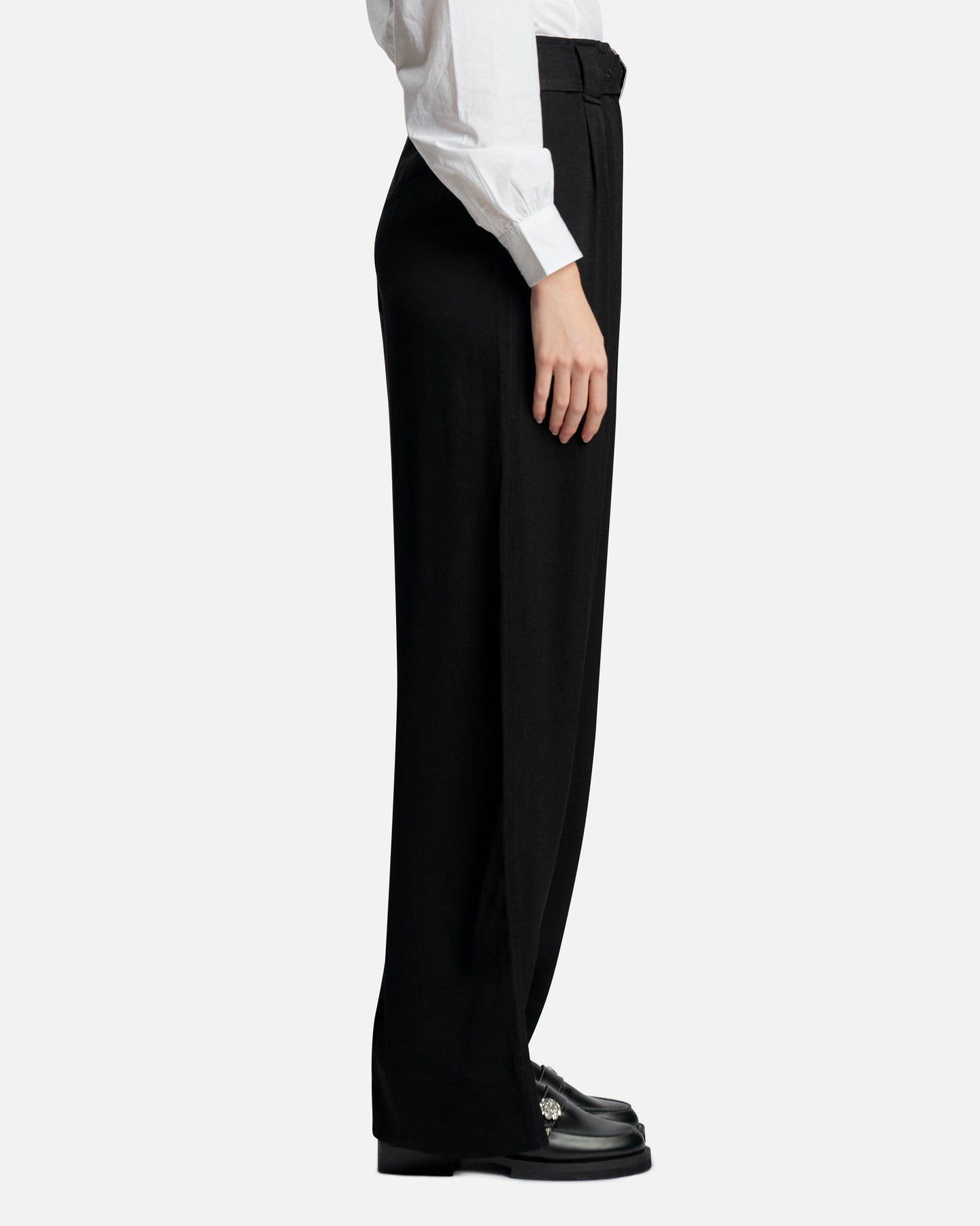 Ganni Women Pants Light Structured Jacquard Wide Pants in Black