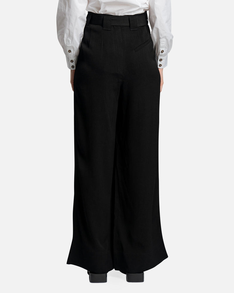 Ganni Women Pants Light Structured Jacquard Wide Pants in Black