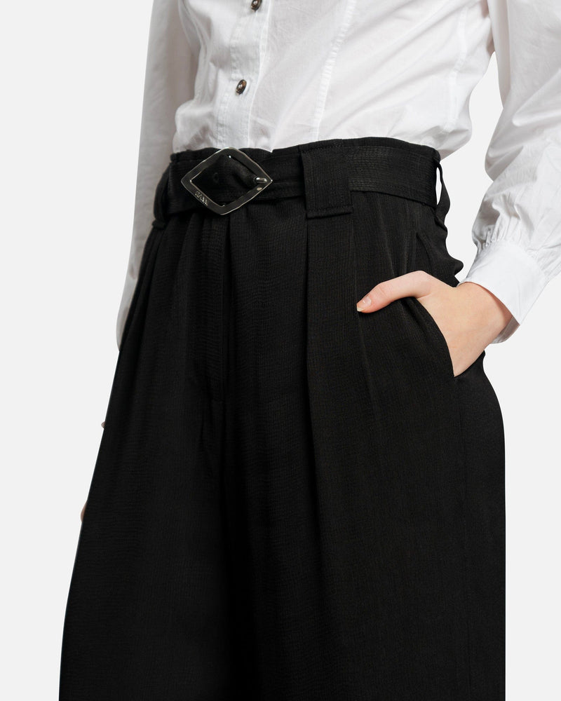 Ganni Women Pants Light Structured Jacquard Wide Pants in Black