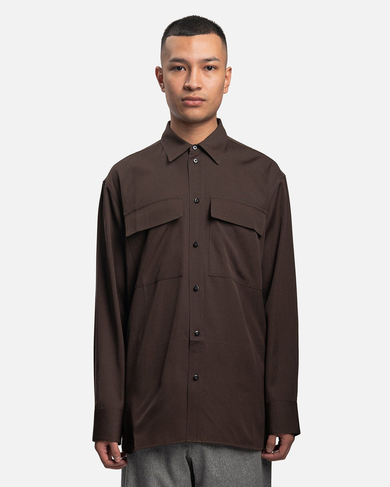 Jil Sander Men's Shirts Light Wool Gabardine Shirt in Dark Brown