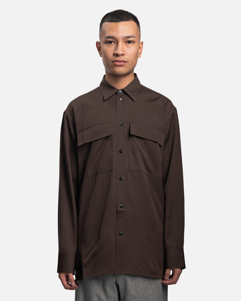Light Wool Gabardine Shirt in Dark Brown SVRN Light Wool Gabardine Shirt in Dark Brown SVRN