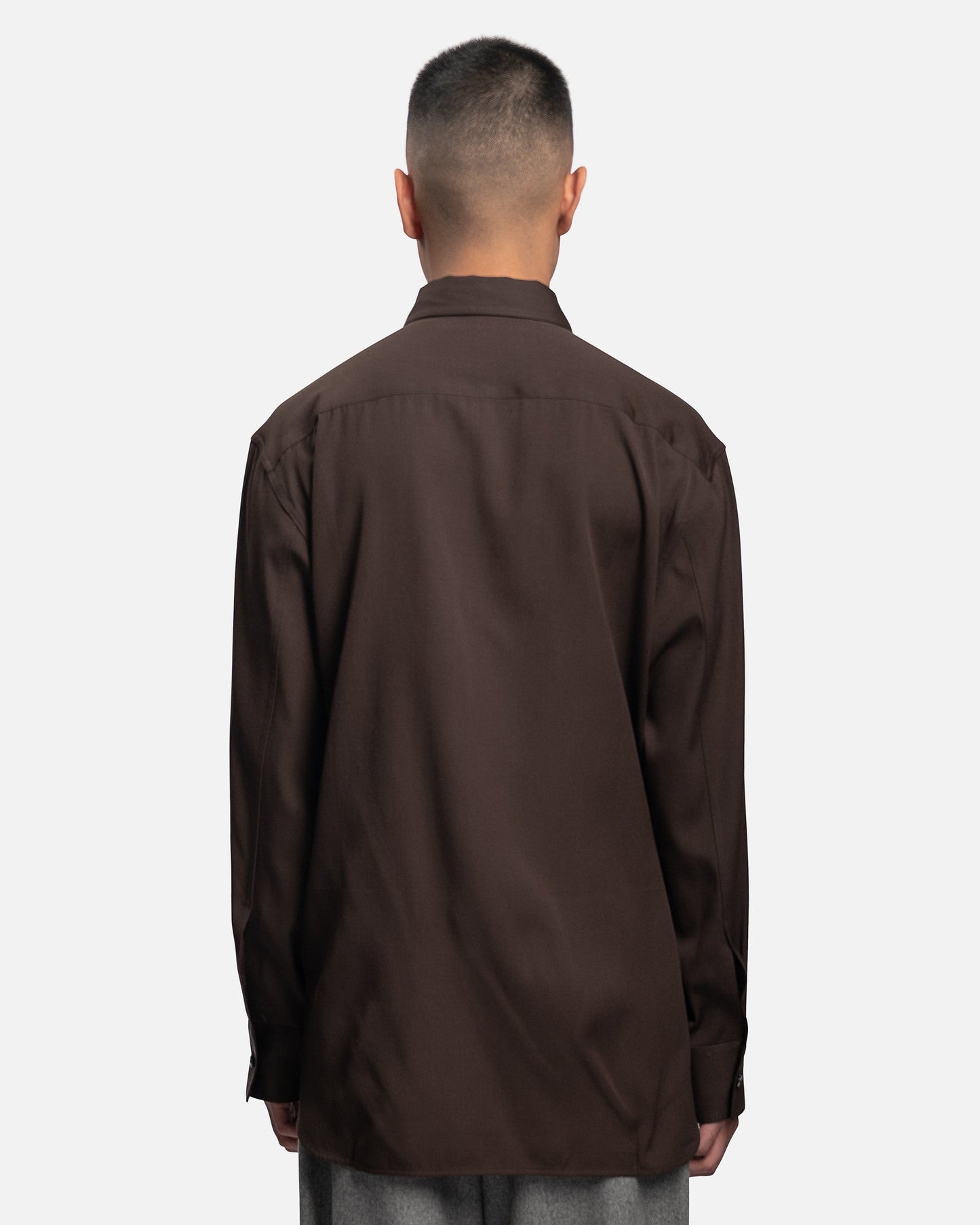 Jil Sander Men's Shirts Light Wool Gabardine Shirt in Dark Brown