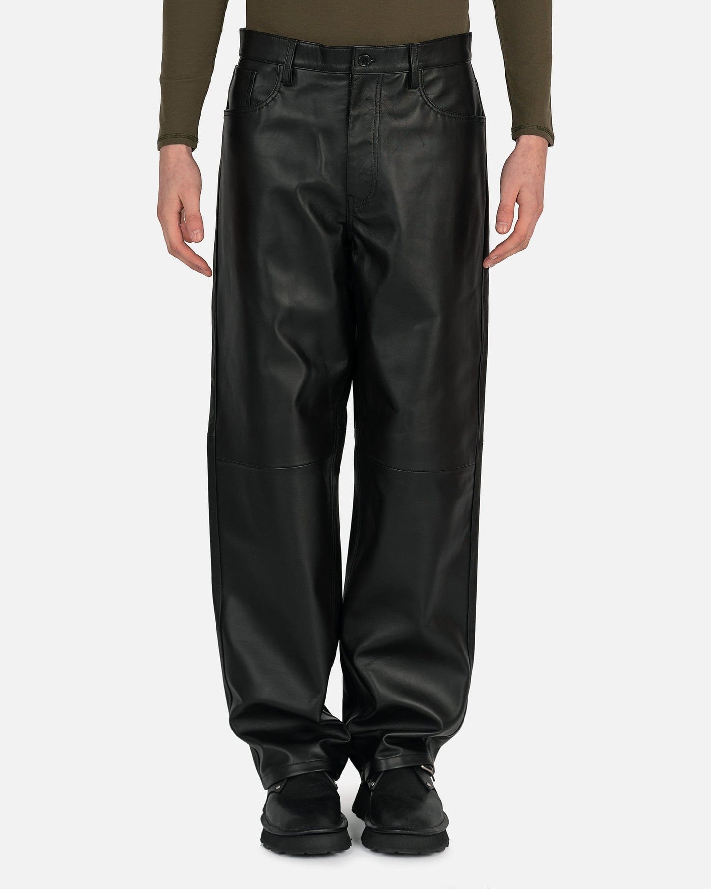 Dries Van Noten Men's Pants Line Leather Pants in Black