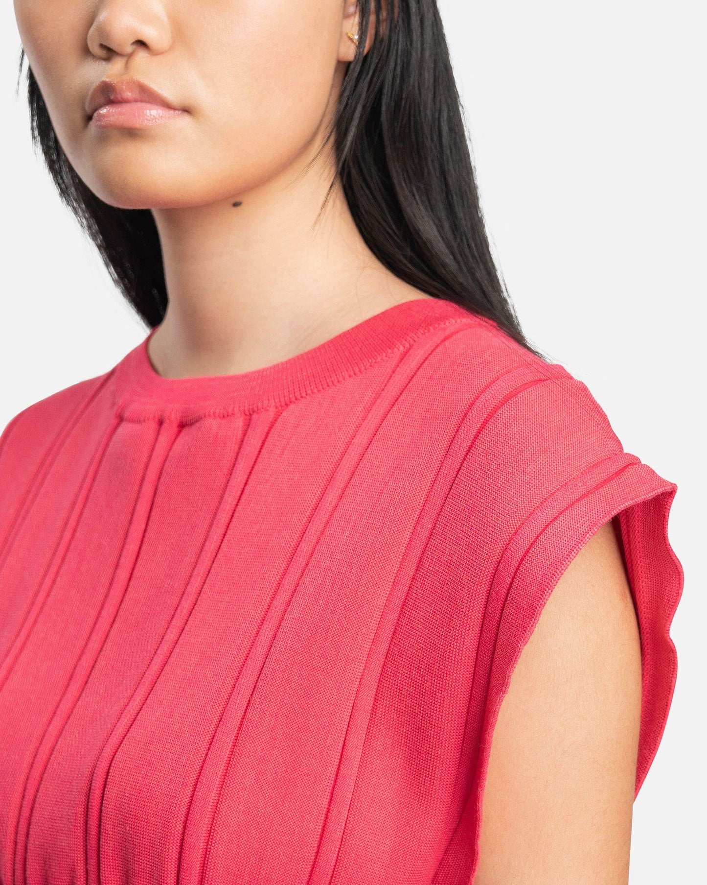 Pleats Please Issey Miyake Women Tops O/S Link Knit Vest in Neon Pink