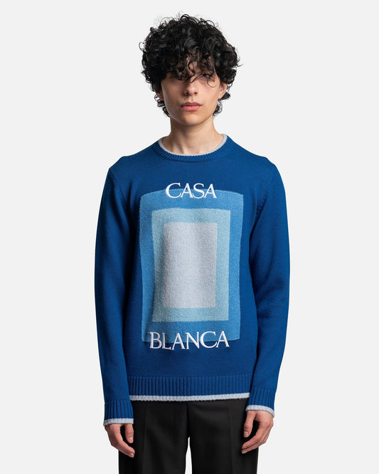 Casablanca mens sweater Logo Degrade Intarsia Jumper in Navy