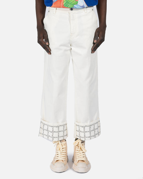 Logo Grid Cuff Wide Leg Jeans in Off-White – SVRN