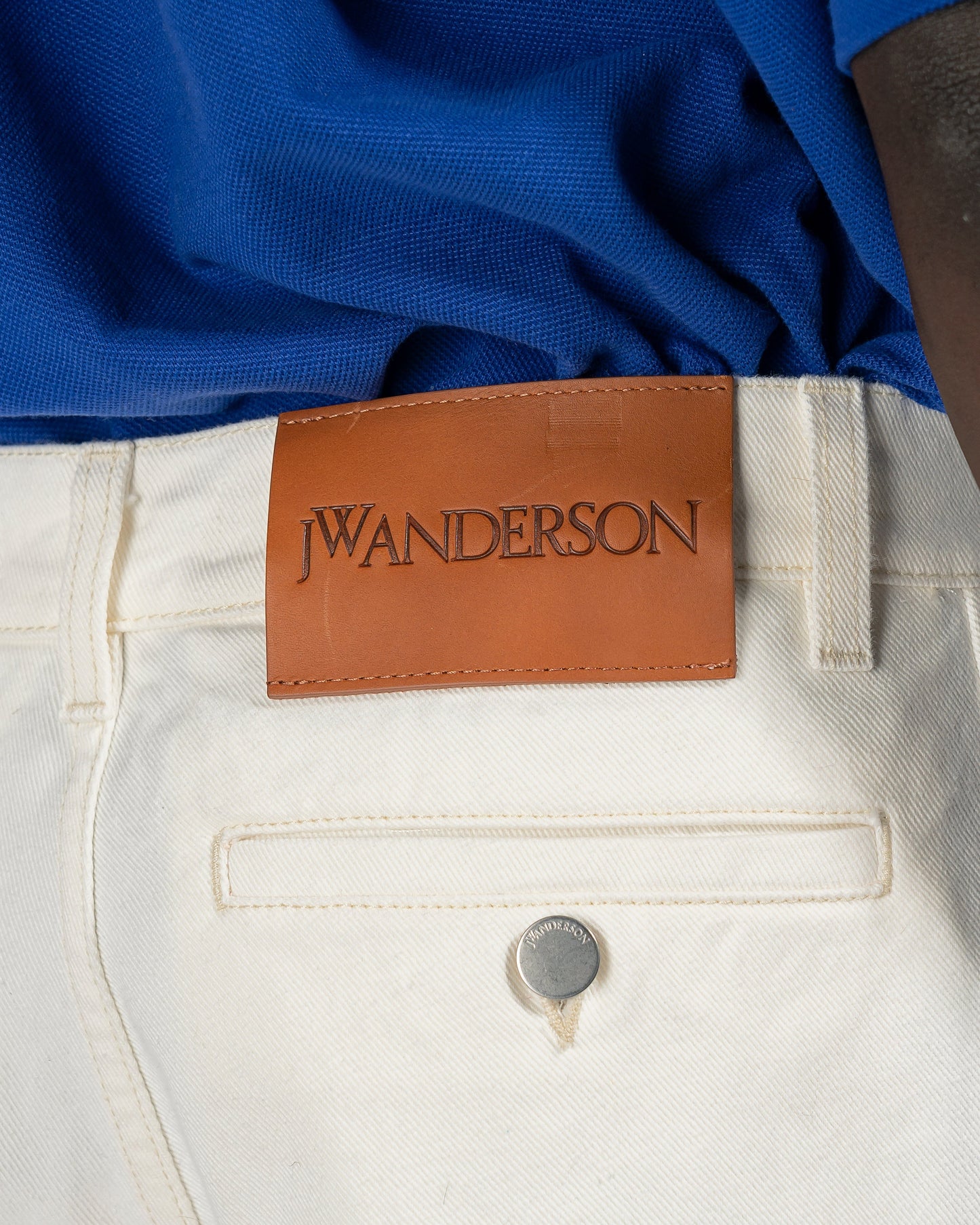 JW Anderson Men's Jeans Logo Grid Cuff Wide Leg Jeans in Off-White
