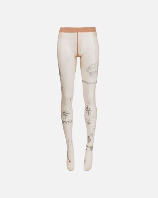 VETEMENTS Women Pants Logo Tattoo Tights in Nude