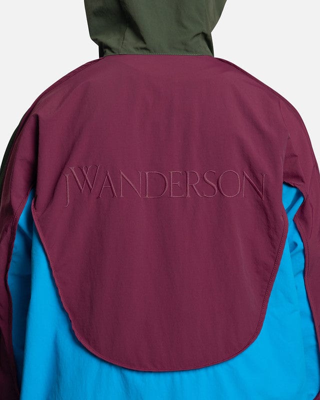 JW Anderson Men's Coat Long Color Block Parka in Bottle Green